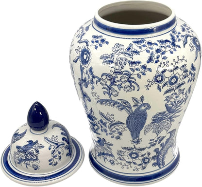Large 25 Inch Blue and White Chinoiserie Temple Jar