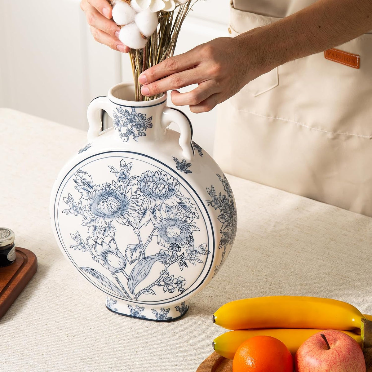 Large Blue and White Chinoiserie Vase