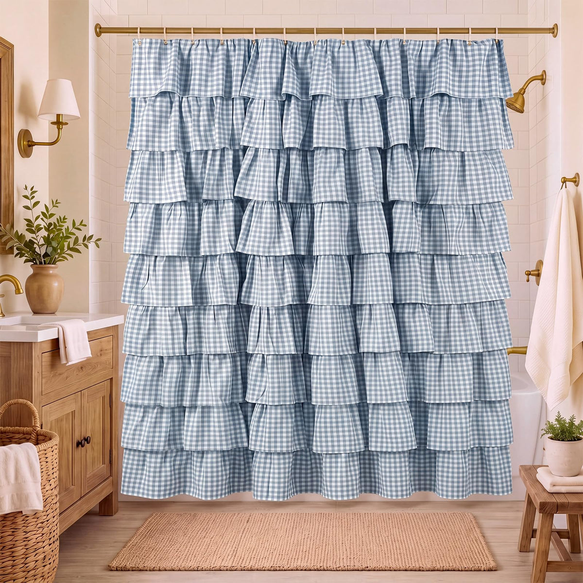 Ruffled Gingham Shower Curtain, 72 x 72