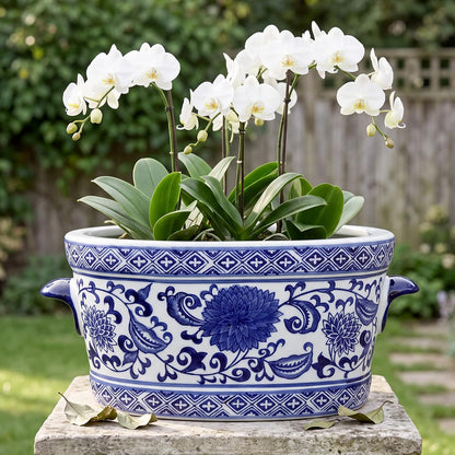 Blue and White Chinoiserie Oval Planter