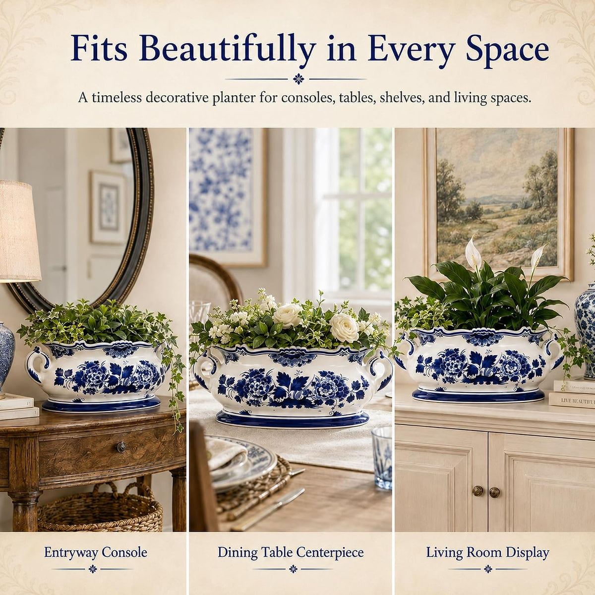 Blue and White Oval Footbath Planter