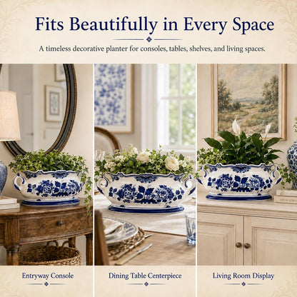 Blue and White Oval Footbath Planter
