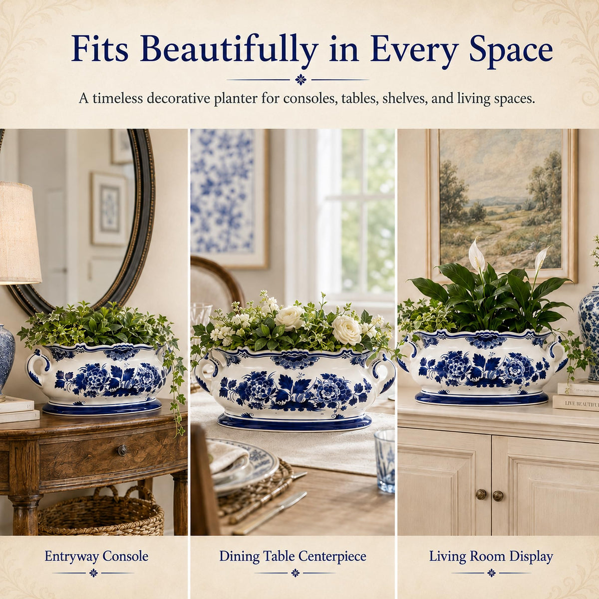 Blue and White Oval Footbath Planter