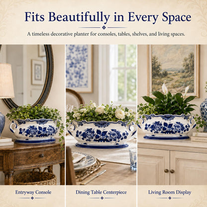 Blue and White Oval Footbath Planter