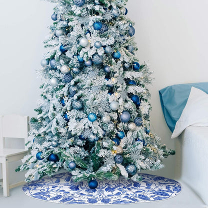 Blue and White Floral Velvet Tree Skirt, 48 Inch