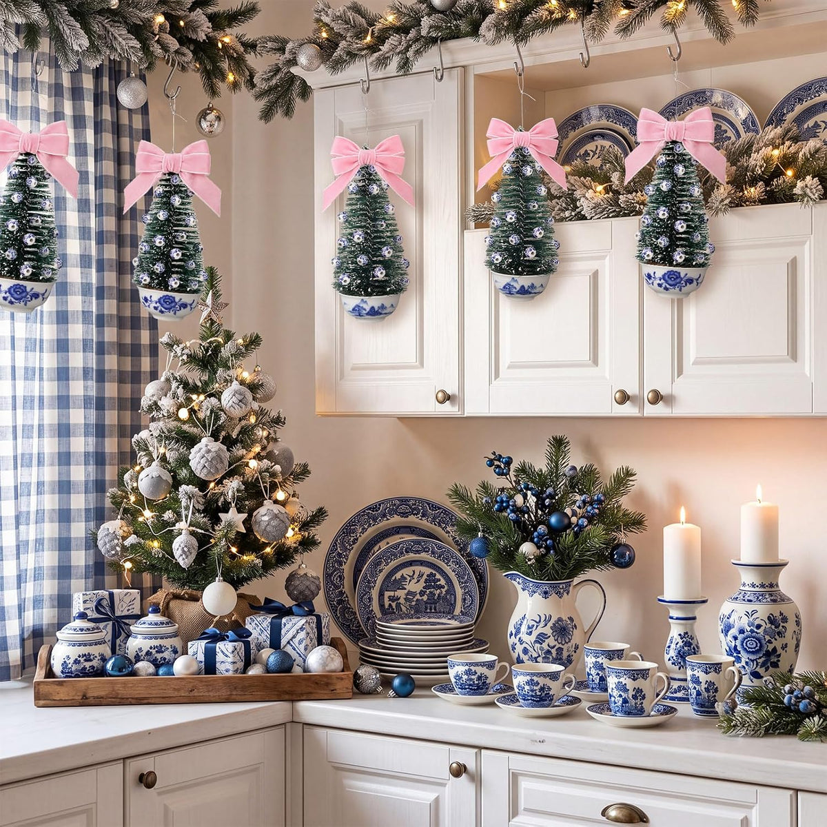 Blue and White Chinoiserie Topiary Ornaments, Set of 6