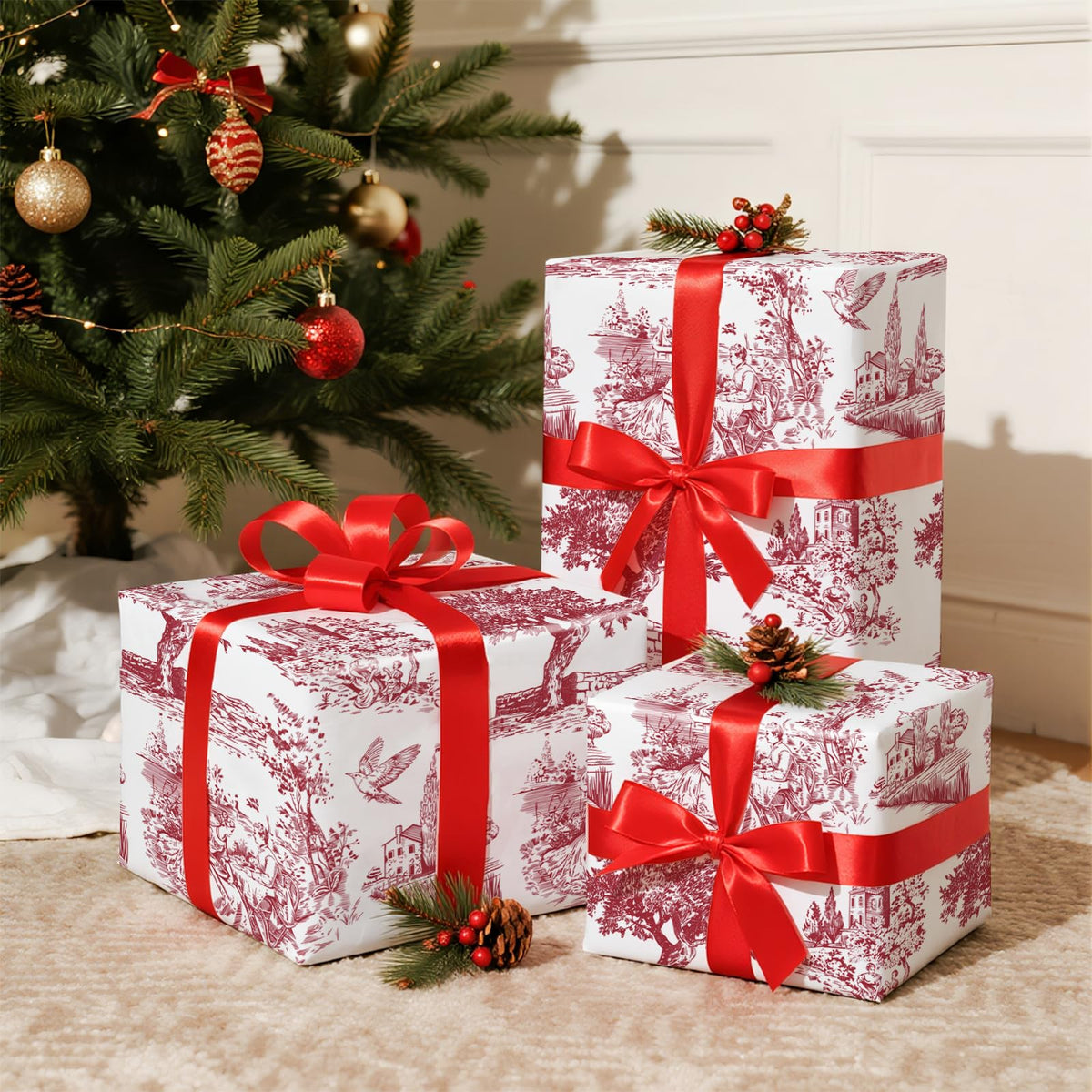 Reversible Toile Christmas Wrapping Paper