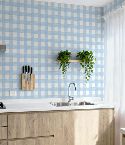 Blue Gingham Peel and Stick Wallpaper
