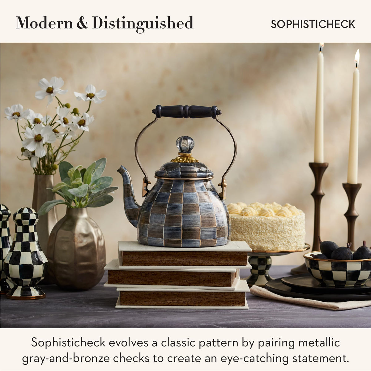 MacKenzie-Childs Enamel Squashed Pot, Royal Check