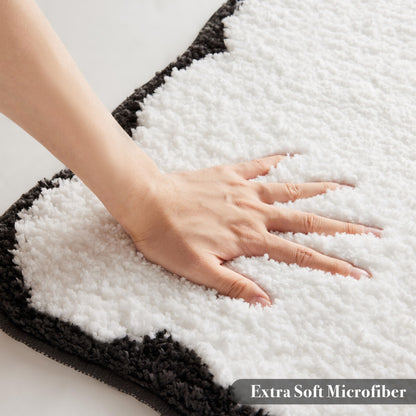 White Scalloped Bath Mat with Blue Piping