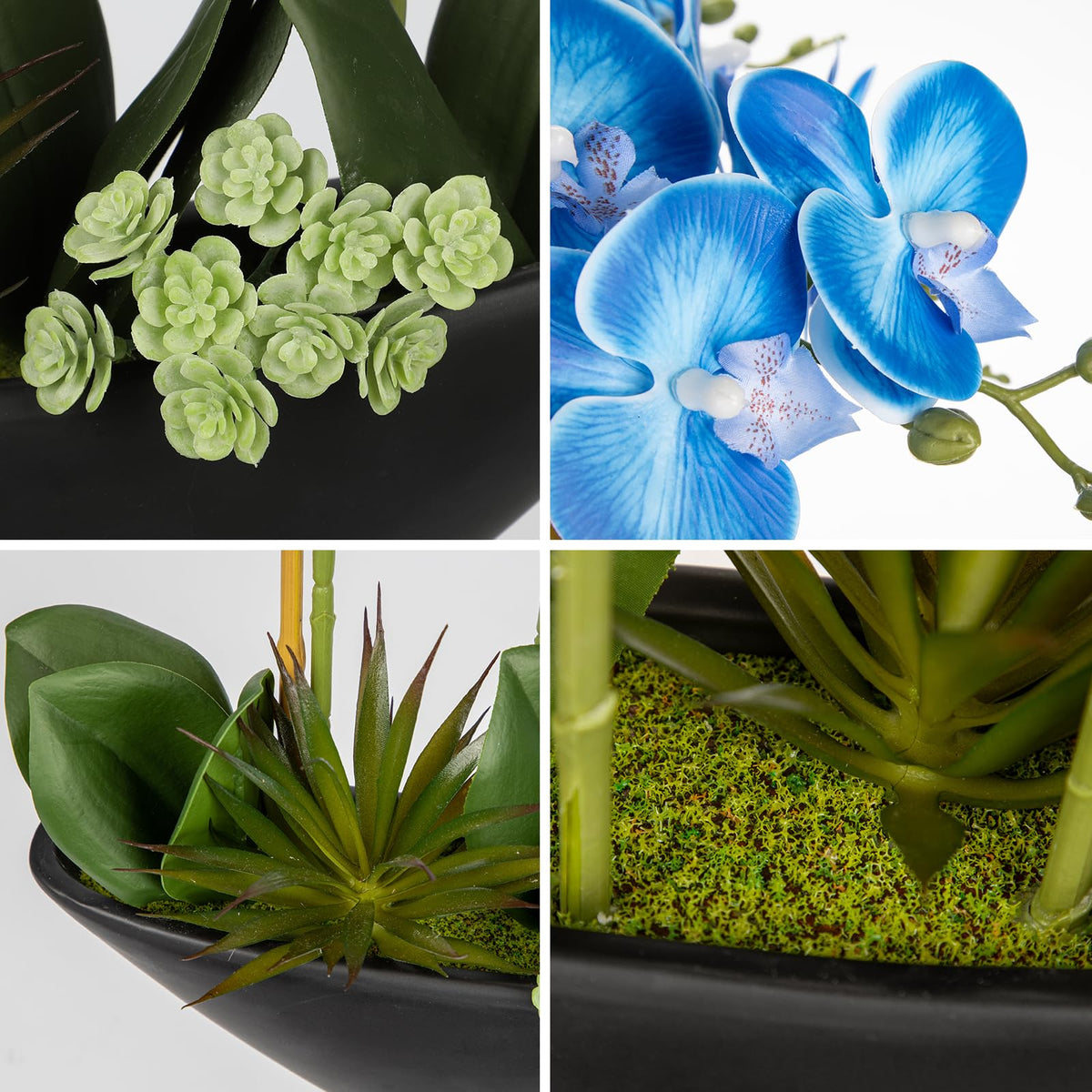 Briful Faux Orchid in Blue and White Boat Vase