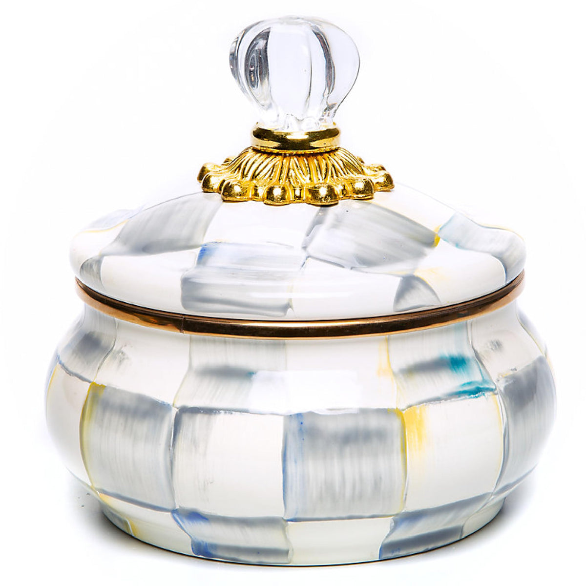 MacKenzie-Childs Enamel Squashed Pot, Royal Check