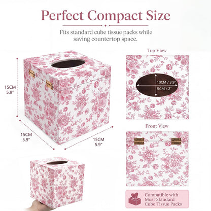 French Toile Tissue Box Cover, 6 Inch