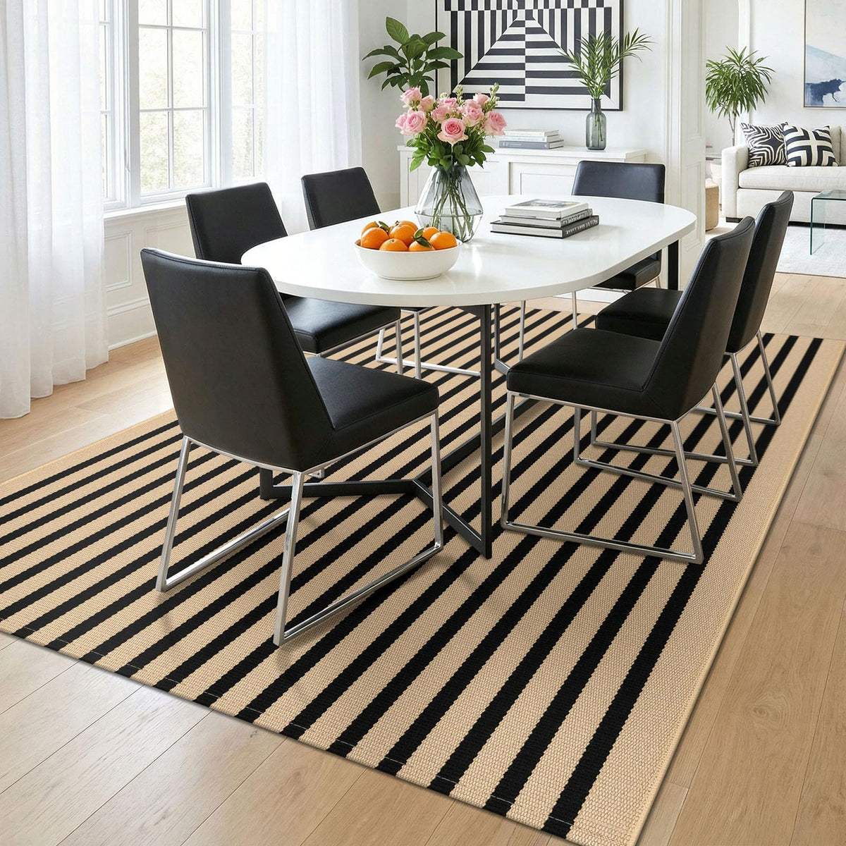 Navy and White Striped Cotton Rug, 28x43