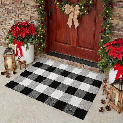 SEEKSEE Blue Buffalo Plaid Porch Rug, 27.5x43