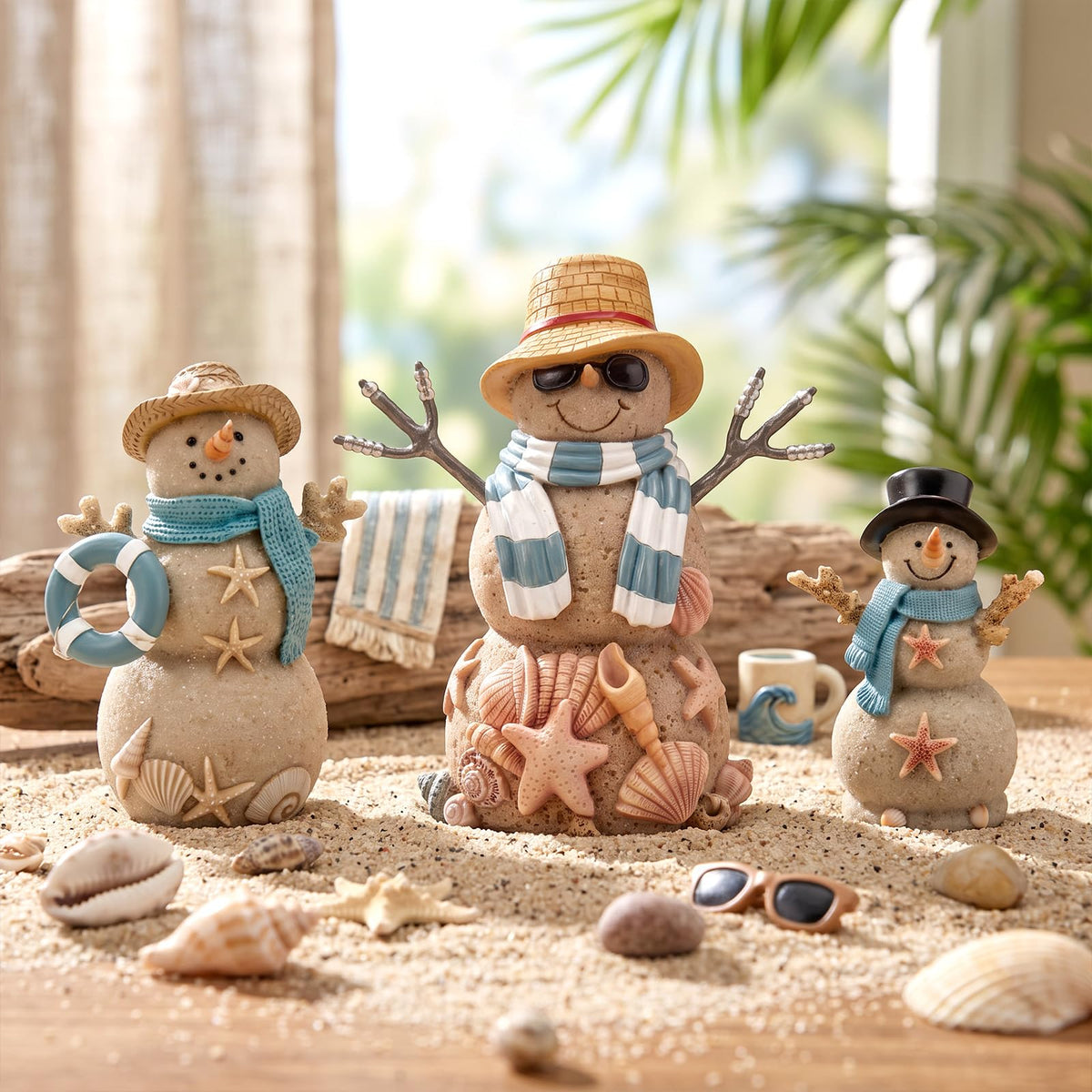 Chinoiserie Wooden Snowmen, Set of 3