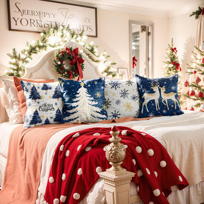 Navy Velvet Christmas Pillow Covers, Set of 4