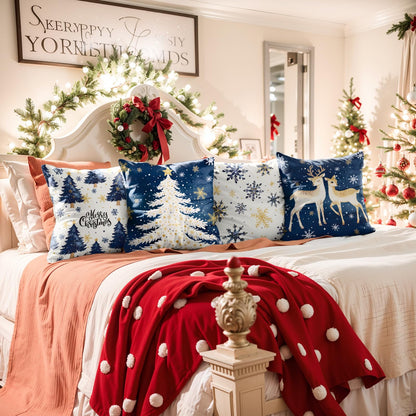 Navy Velvet Christmas Pillow Covers, Set of 4