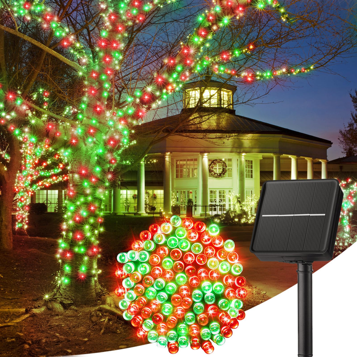 Solar Christmas String Lights, 100 LED, 40 ft