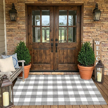 SEEKSEE Blue Buffalo Plaid Porch Rug, 27.5x43