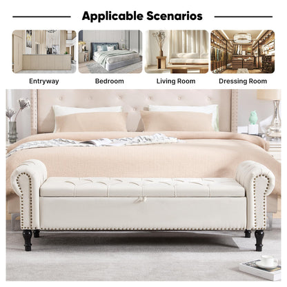 Navy Velvet Tufted Storage Bench