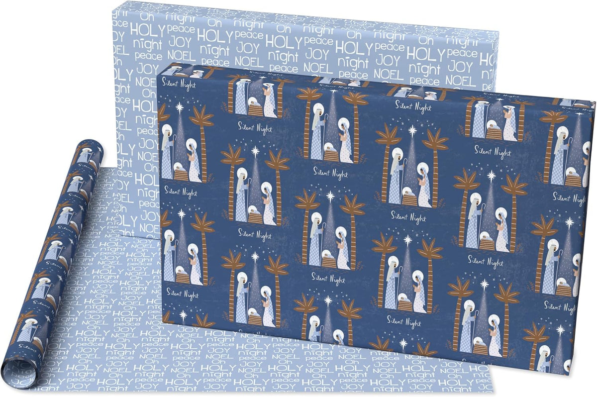 Navy and White Nativity Christmas Wrapping Paper