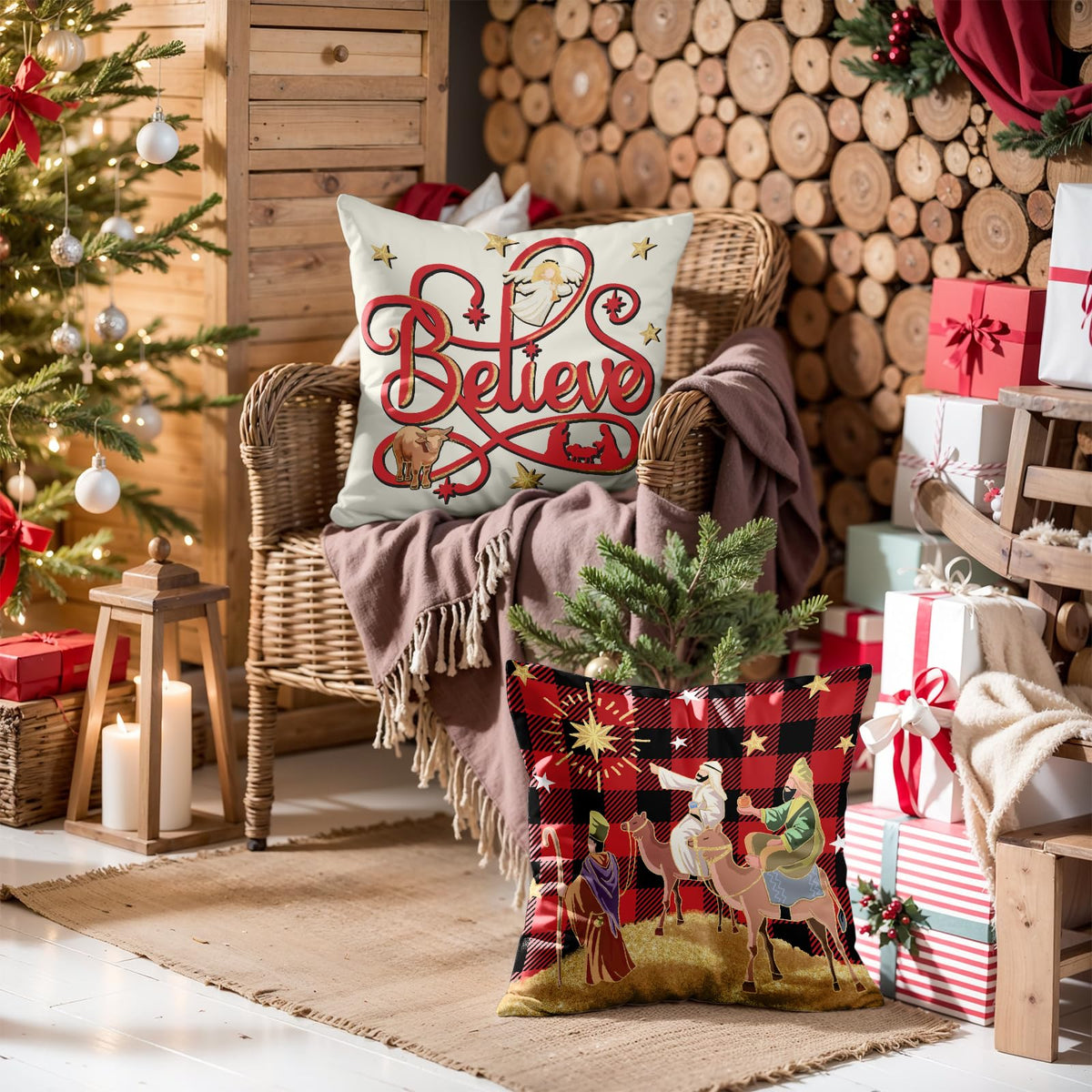 Navy Velvet Christmas Pillow Covers, Set of 4