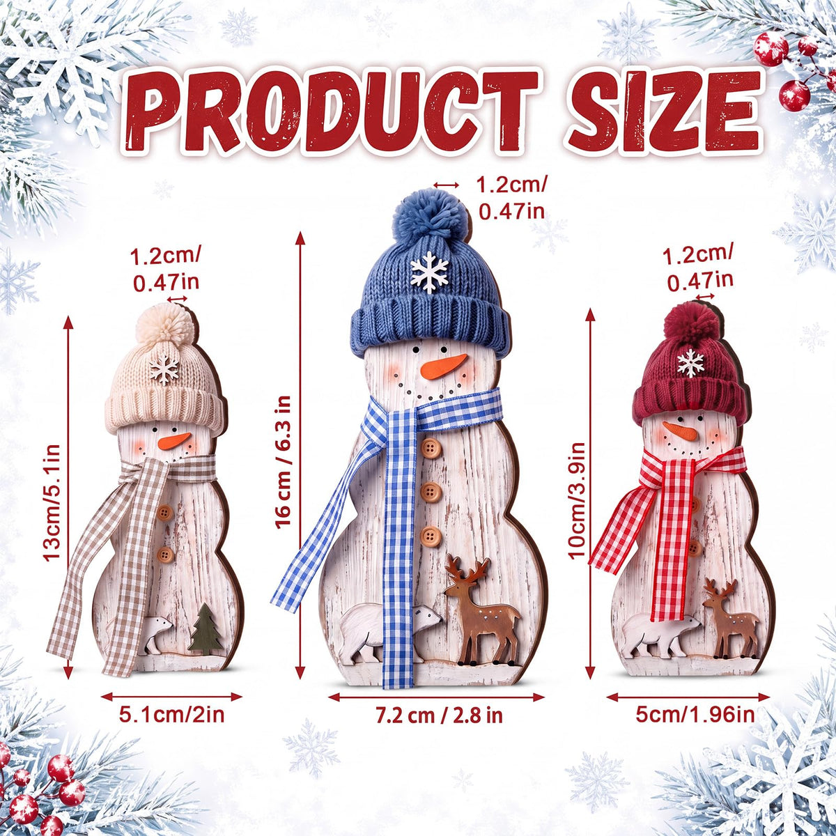Chinoiserie Wooden Snowmen, Set of 3