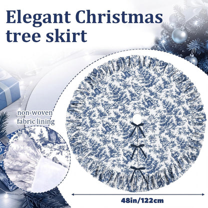 Blue Chinoiserie Christmas Tree Skirt, 48 Inch