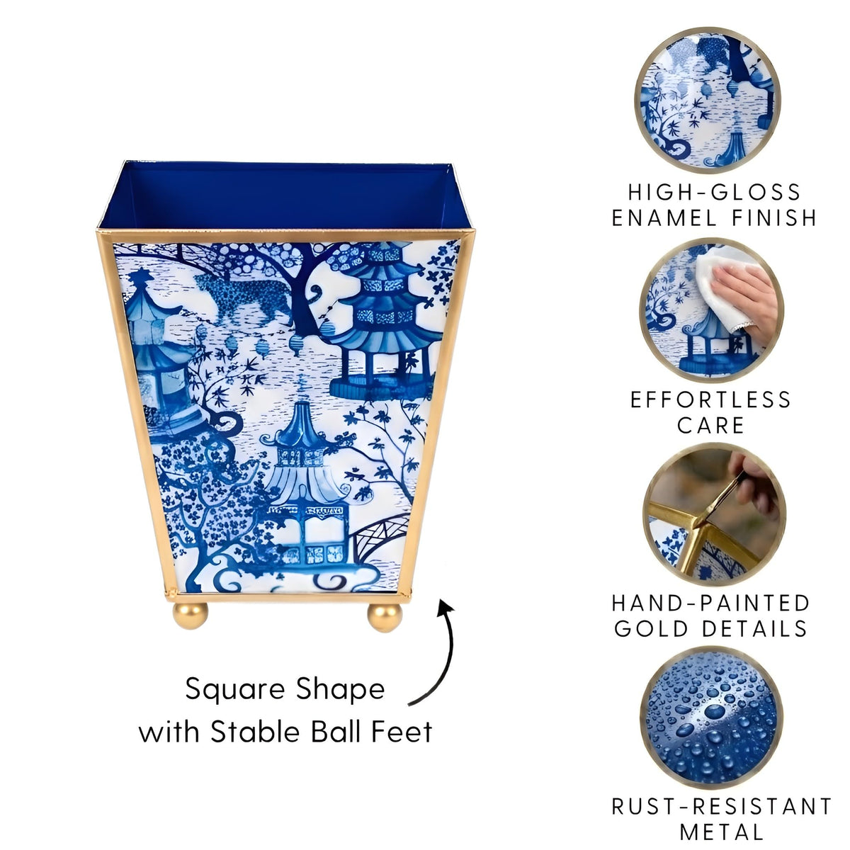Blue and White Enamel Cachepot, 4 Inch