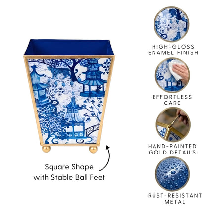 Blue and White Enamel Cachepot, 4 Inch