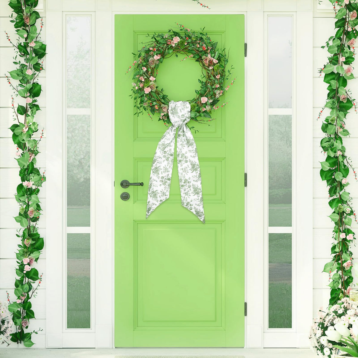 Blue Chinoiserie Floral Wreath Sash, Set of 2