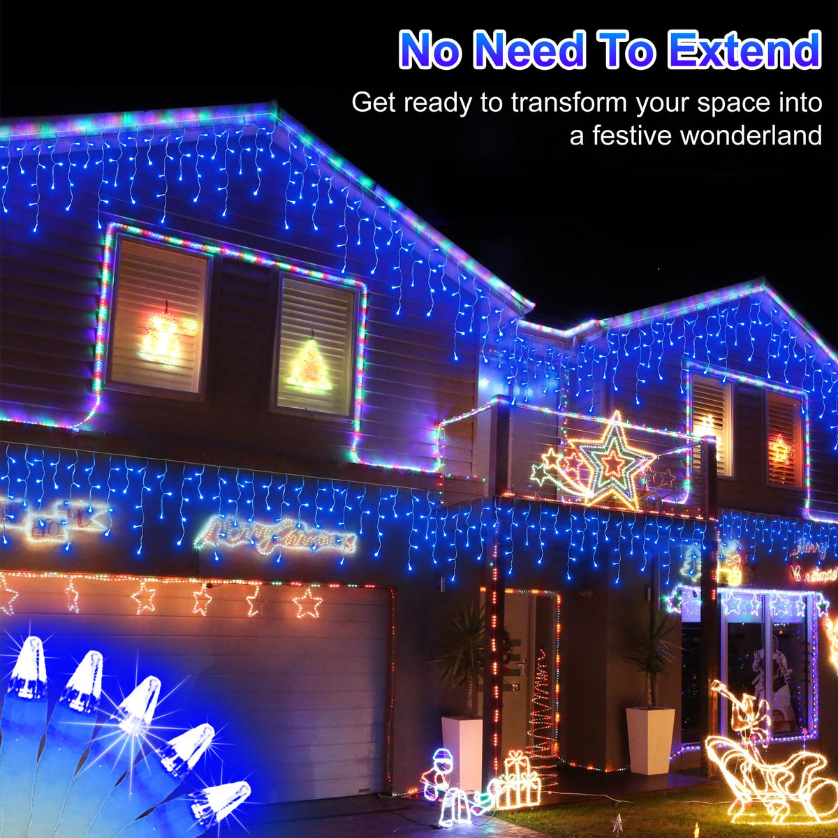 Blue and Cool White Icicle Lights, 164 ft