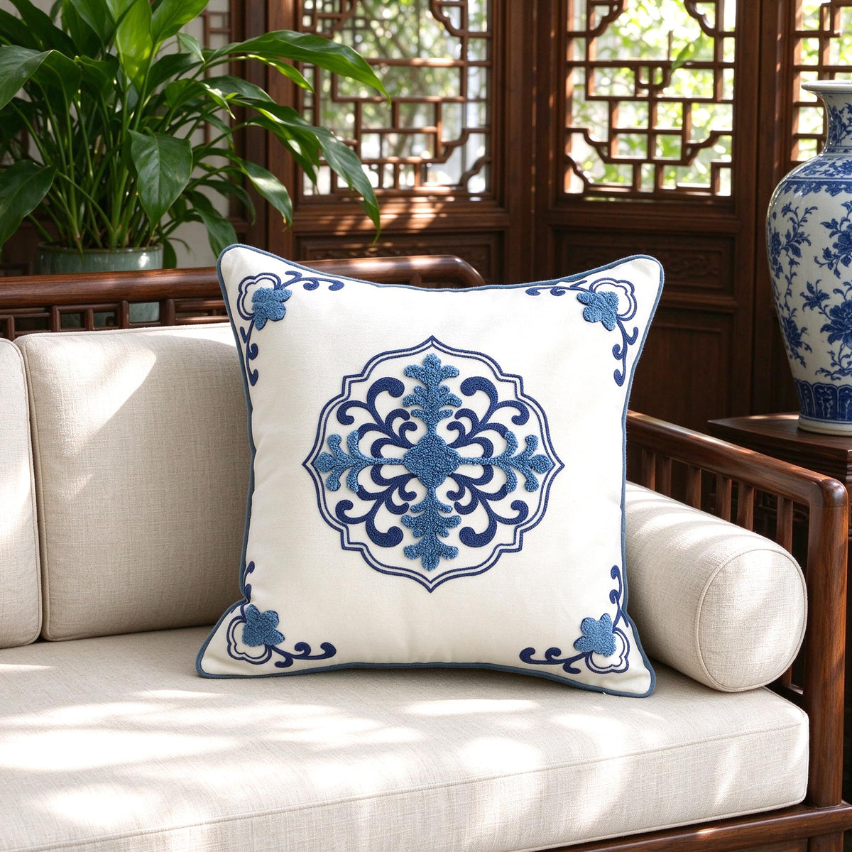 Chinoiserie Floral Chenille Pillow Cover