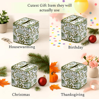 Block Print Cotton Tissue Box Cover, Apatite Blue