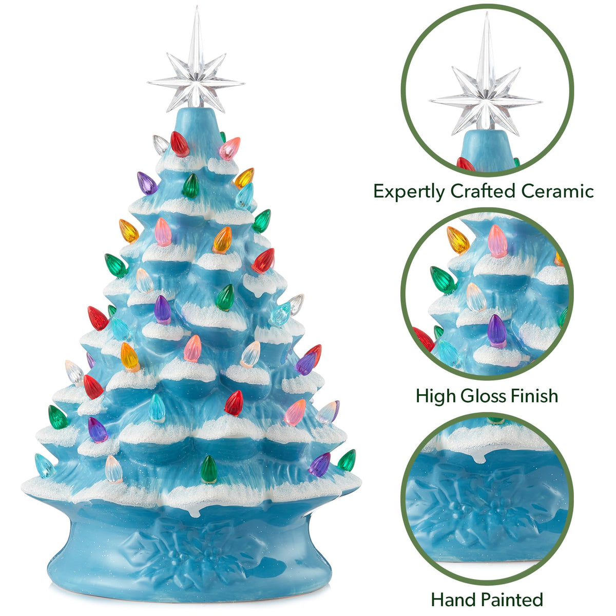 Hand Painted Ceramic Christmas Tree, 15 Inch Pre-Lit