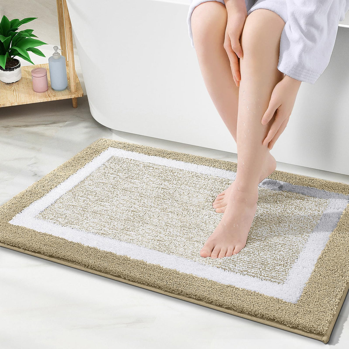 Navy and White Microfiber Bath Rug, 36 x 24