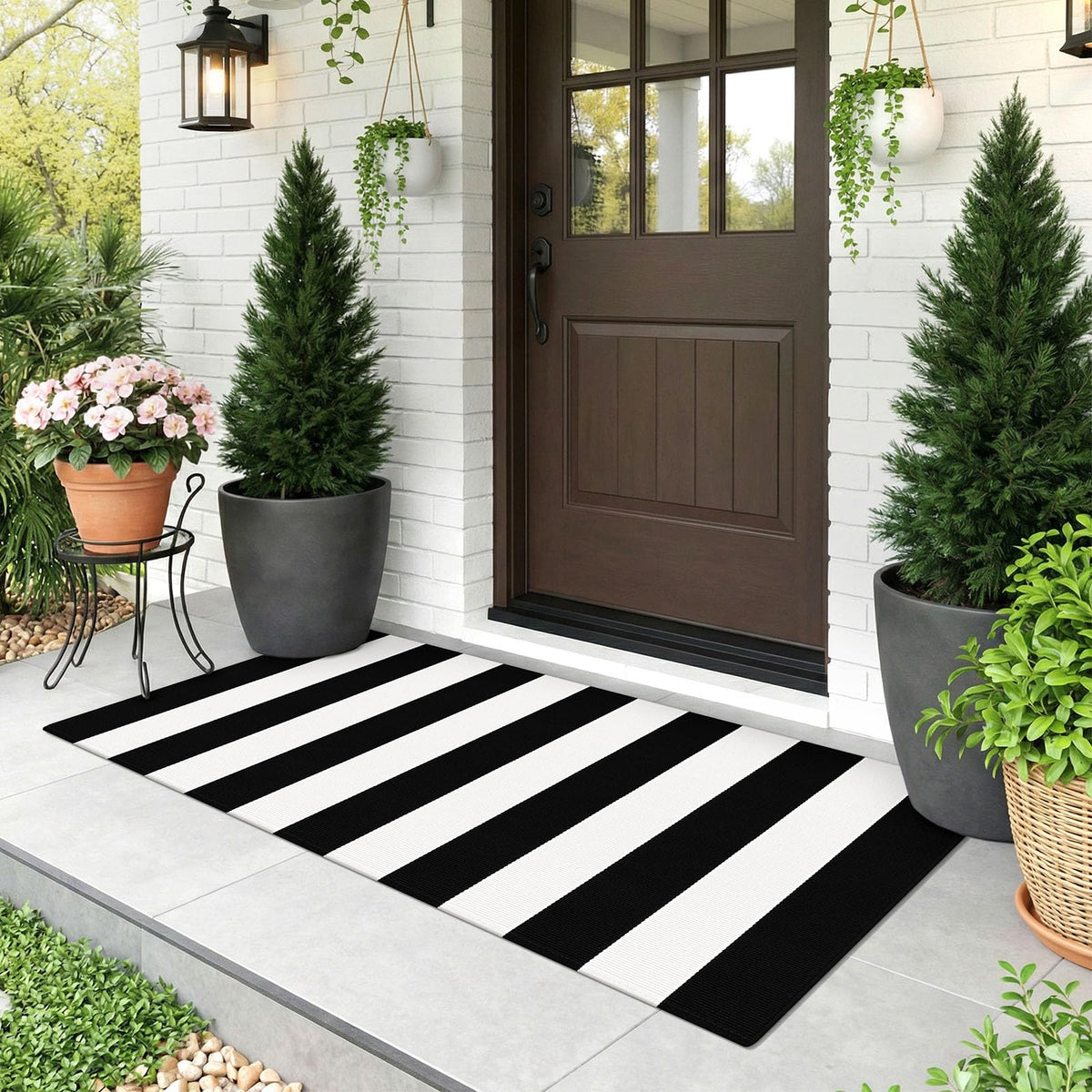 Navy and White Striped Cotton Rug, 28x43