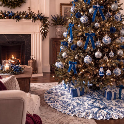 Blue Chinoiserie Christmas Tree Skirt, 48 Inch