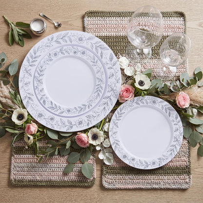 Blue Floral Plastic Plates, 60 Pieces