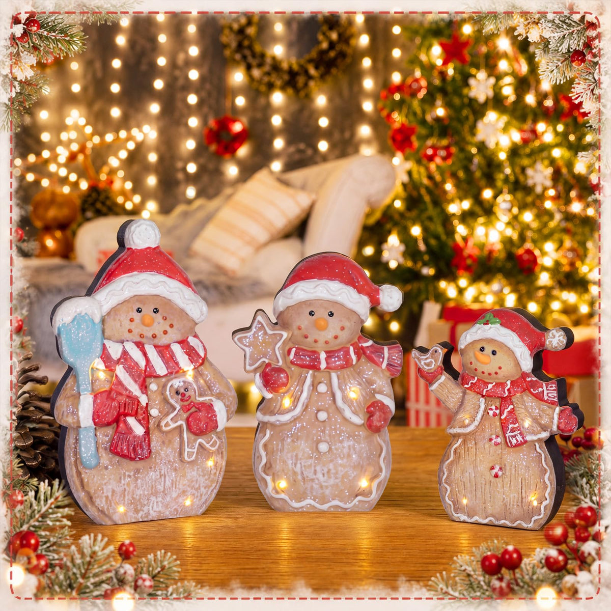 Chinoiserie Wooden Snowmen, Set of 3