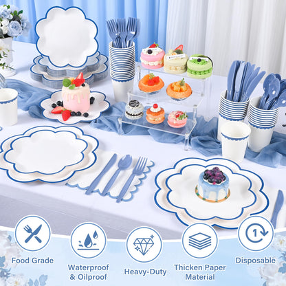 Blue and White Paper Tableware Set, Serves 50
