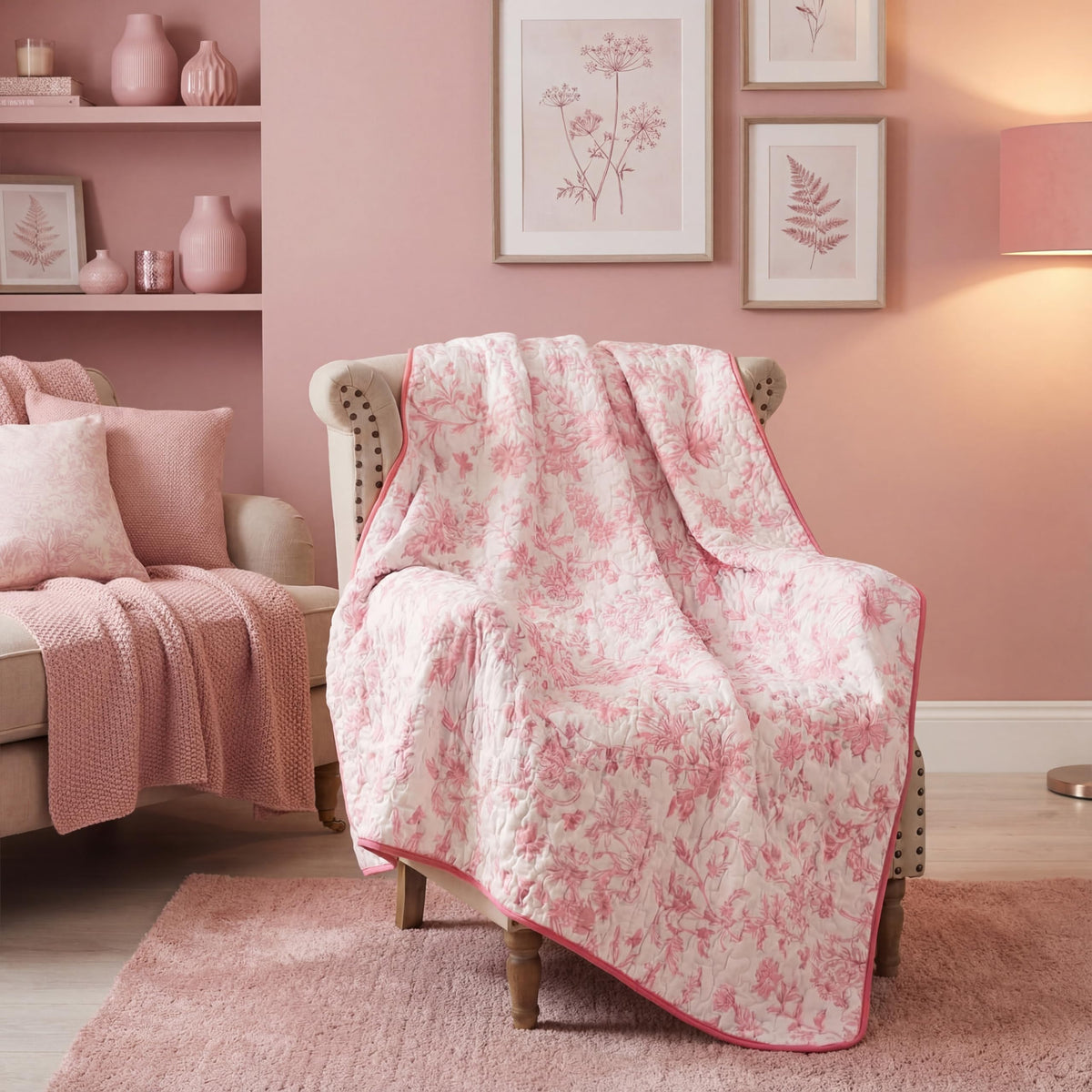 Blue Floral Quilted Throw Blanket, 50 x 60 Inch