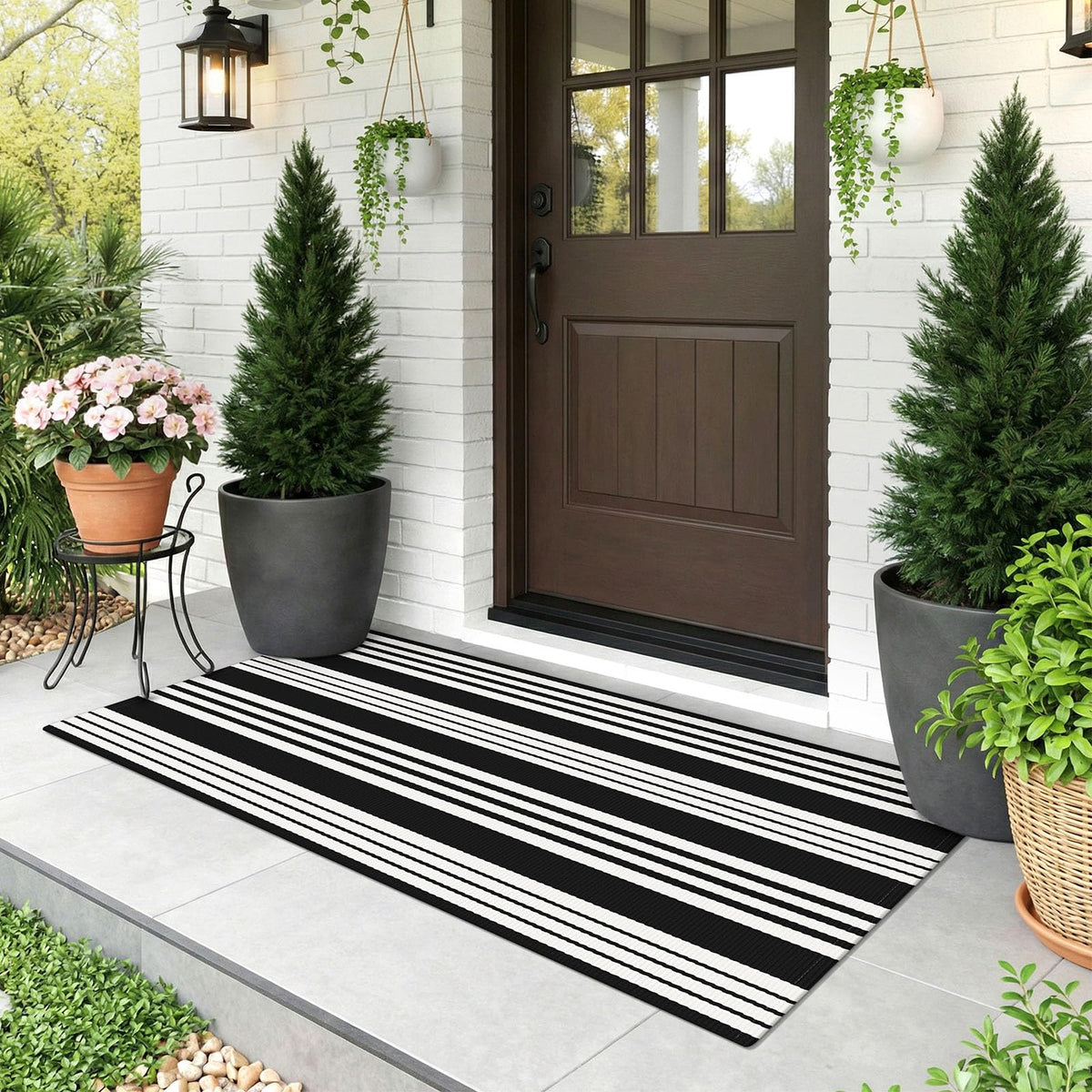Navy and White Striped Cotton Rug, 28x43