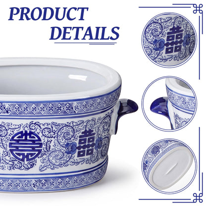 Blue and White Chinoiserie Oval Planter