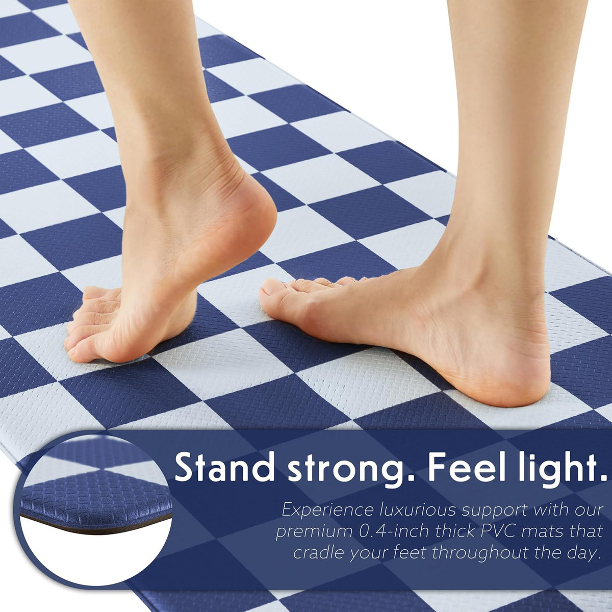 Navy Checkered Kitchen Mats, Set of 2