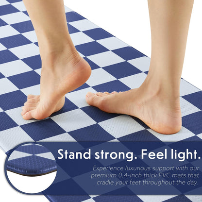 Navy Checkered Kitchen Mats, Set of 2