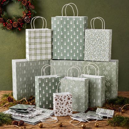Blue Toile Christmas Kraft Gift Bags, Set of 18