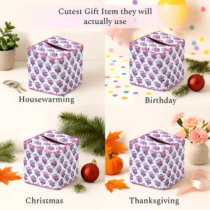 Block Print Cotton Tissue Box Cover, Apatite Blue