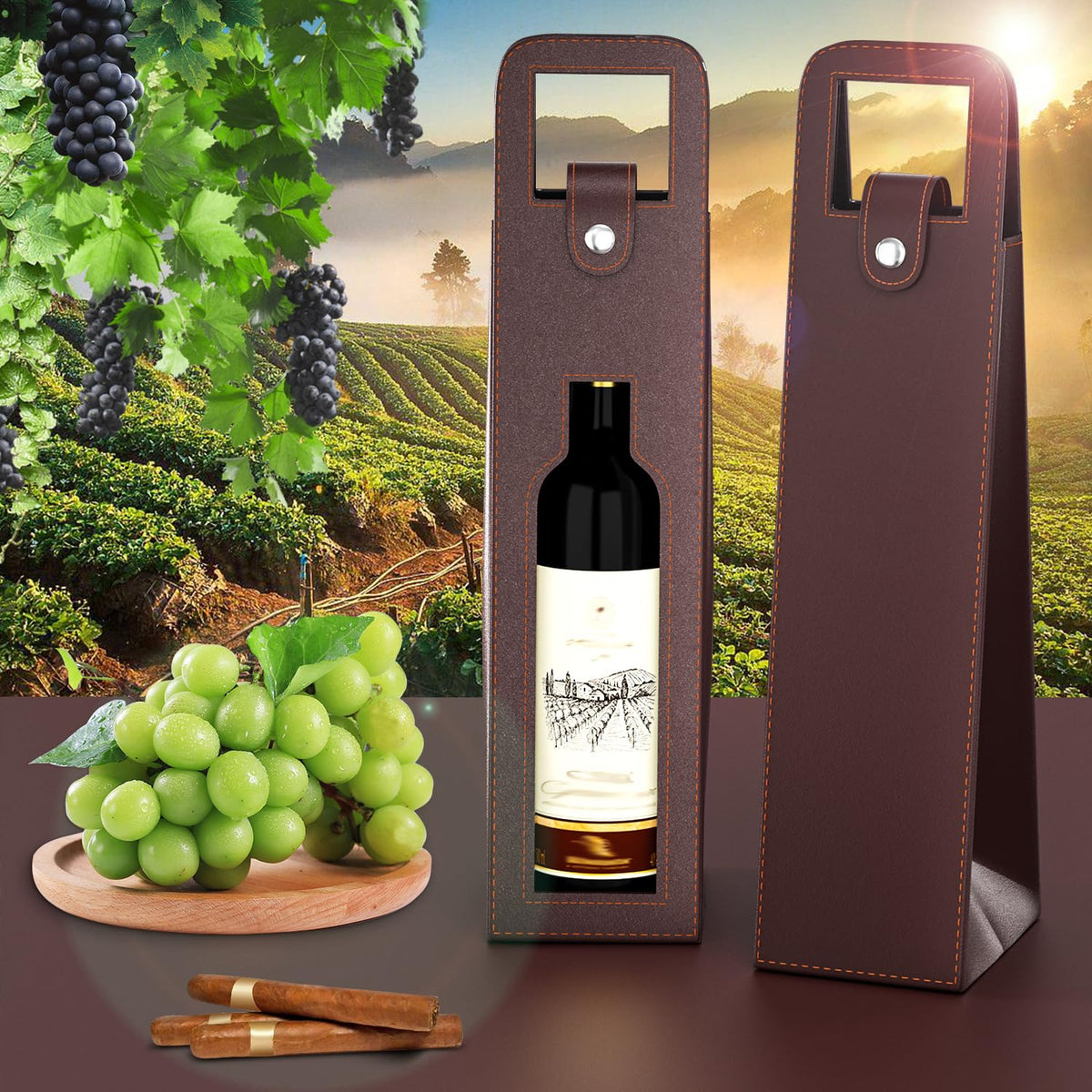 Blue Leather Wine Gift Bag